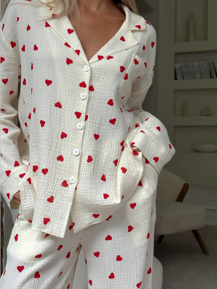 Wendeline | Women's Soft Heart Print Blouse, Pajama Set