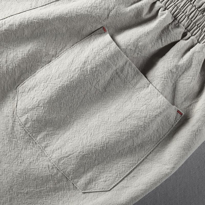 Men's Lightweight Cotton Linen Blend Drawstring Trousers - Casual