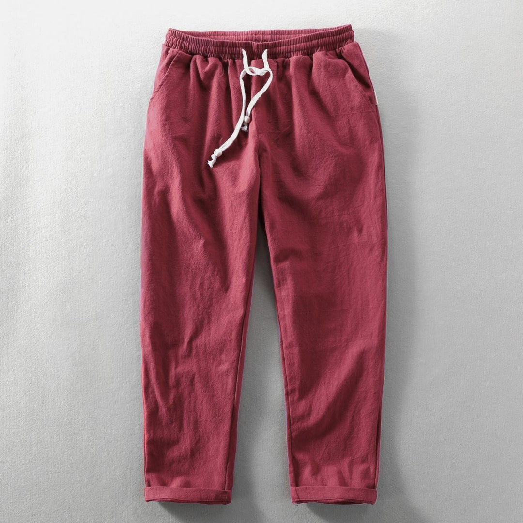 Men's Lightweight Cotton Linen Blend Drawstring Trousers - Casual