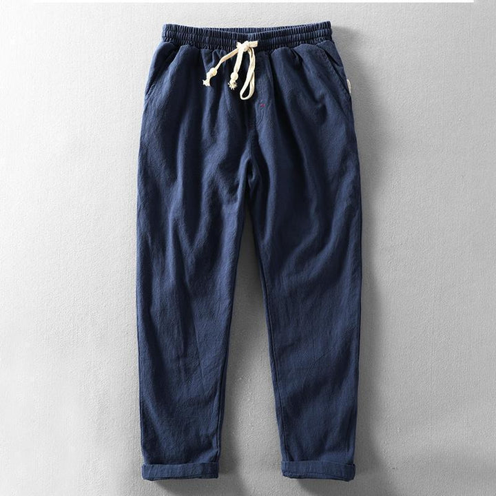 Men's Lightweight Cotton Linen Blend Drawstring Trousers - Casual