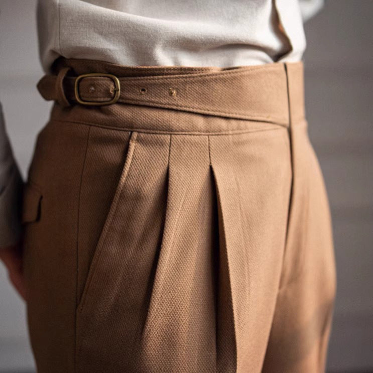 Men's Pleated Cotton Trousers - Casual