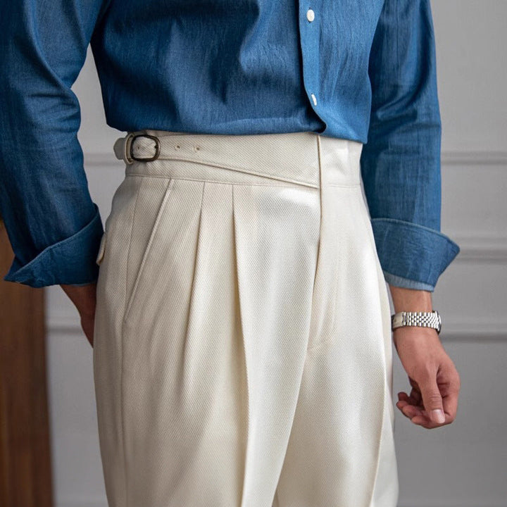 Men's Casual Pleated Cotton Trousers - Stylish Comfortable Fit