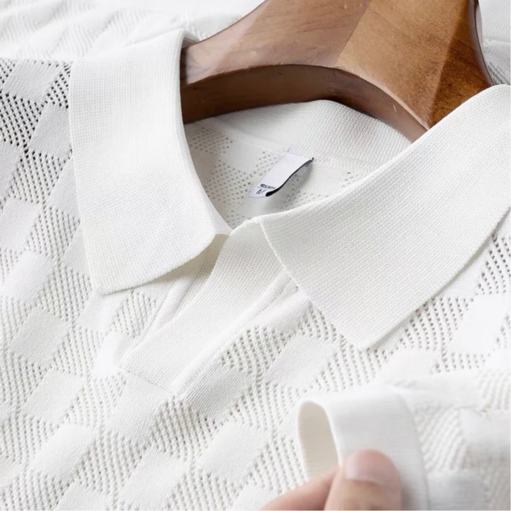 Men's Checkered Knit Polo Shirt - Regular Fit Casual Wear