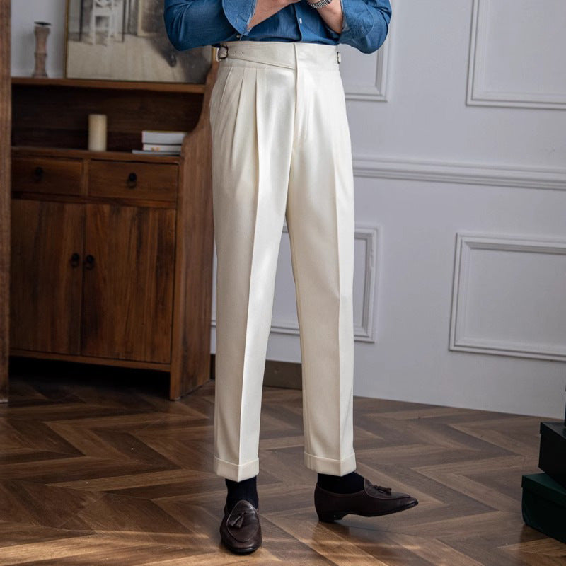 Men's Casual Pleated Cotton Trousers - Stylish Comfortable Fit