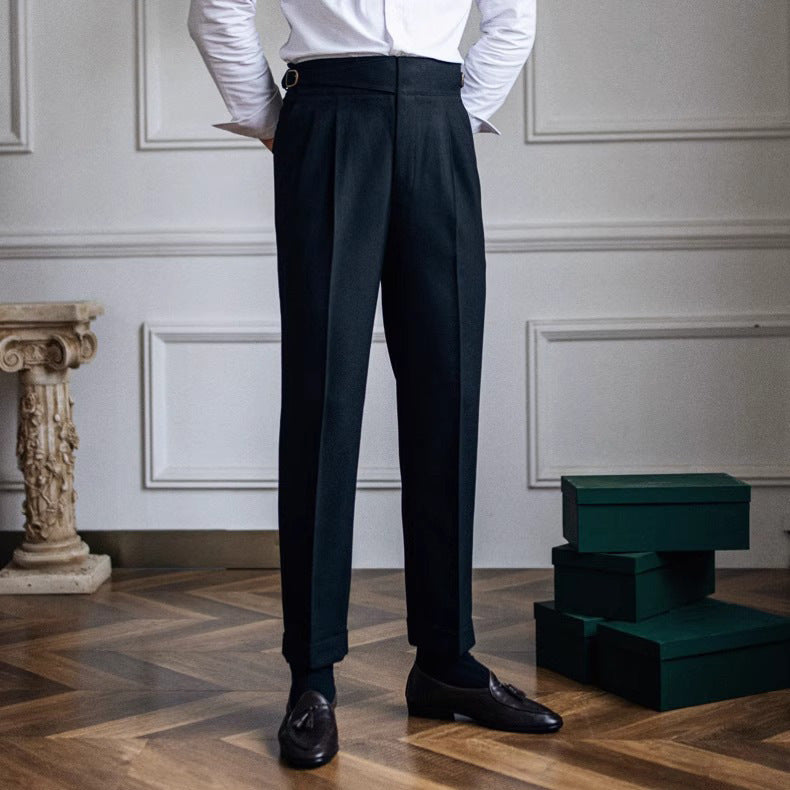 Men's Pleated Cotton Trousers - Casual