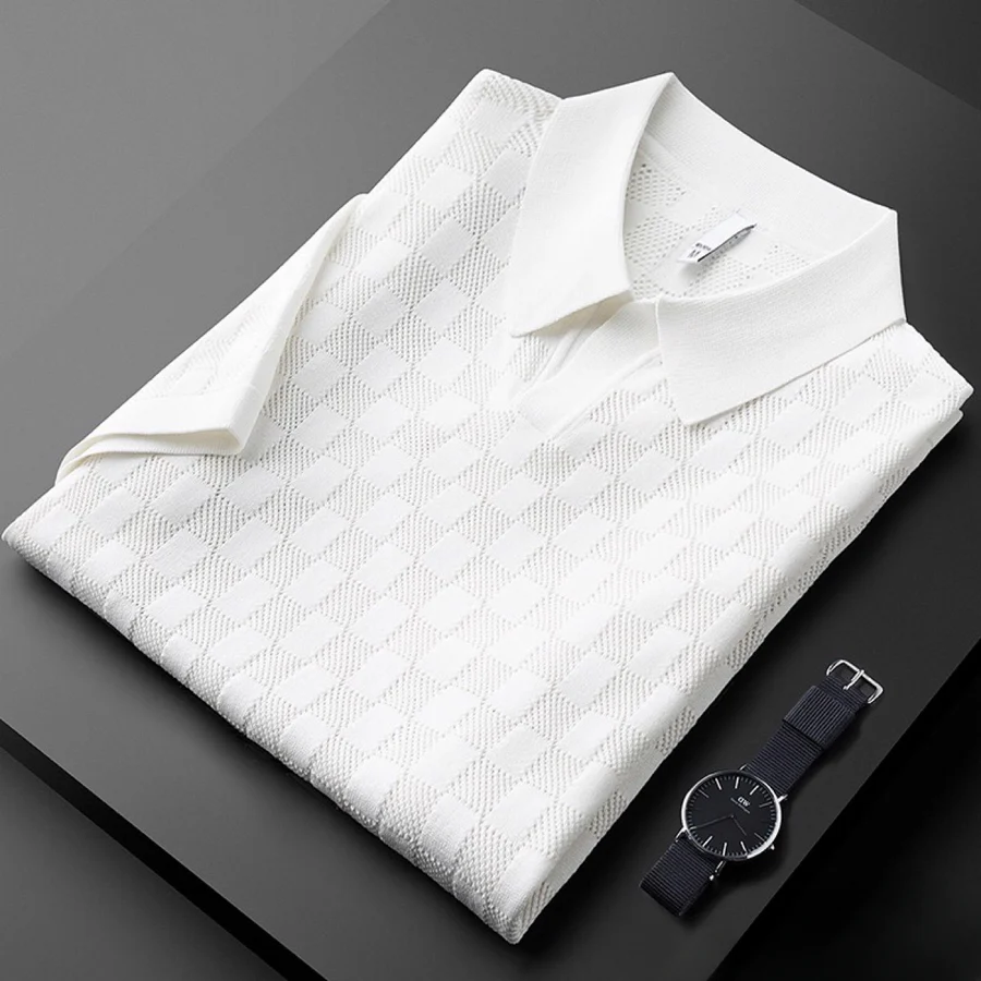 Men's Checkered Knit Polo Shirt - Regular Fit Casual Wear