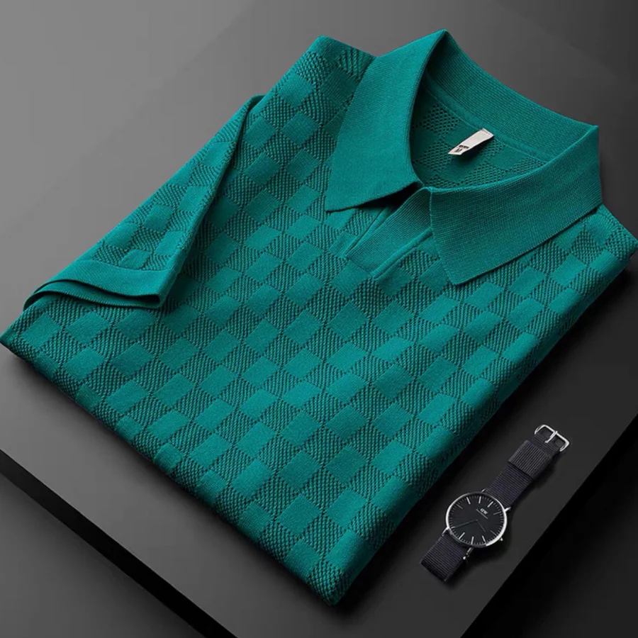 Men's Checkered Knit Polo Shirt - Regular Fit Casual Wear