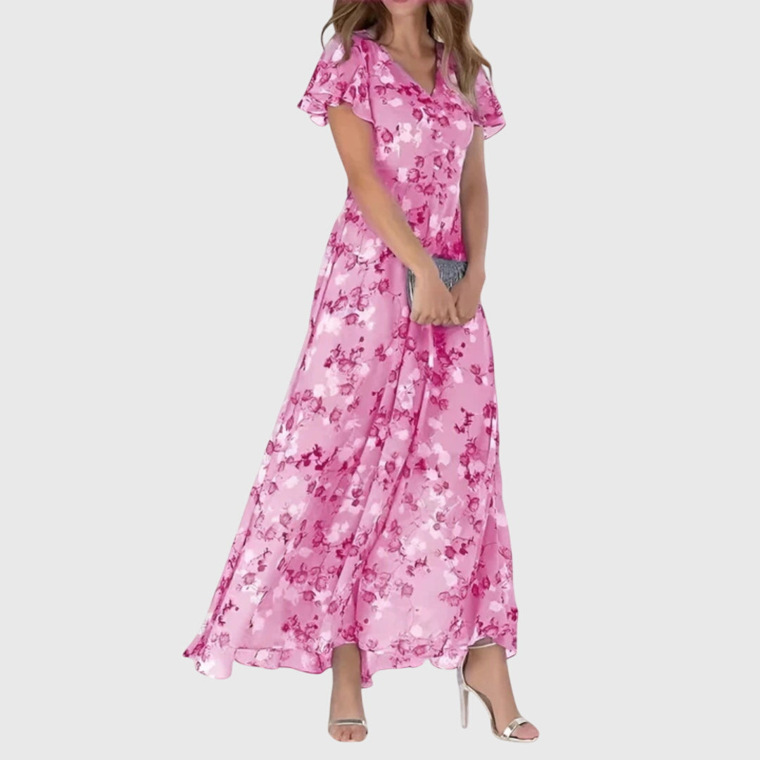 Women's Floral Chiffon Maxi Dress - Summer Occasion