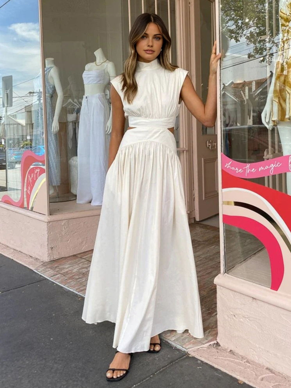 Women's Elegant Cutout Maxi Dress - Summer Evening