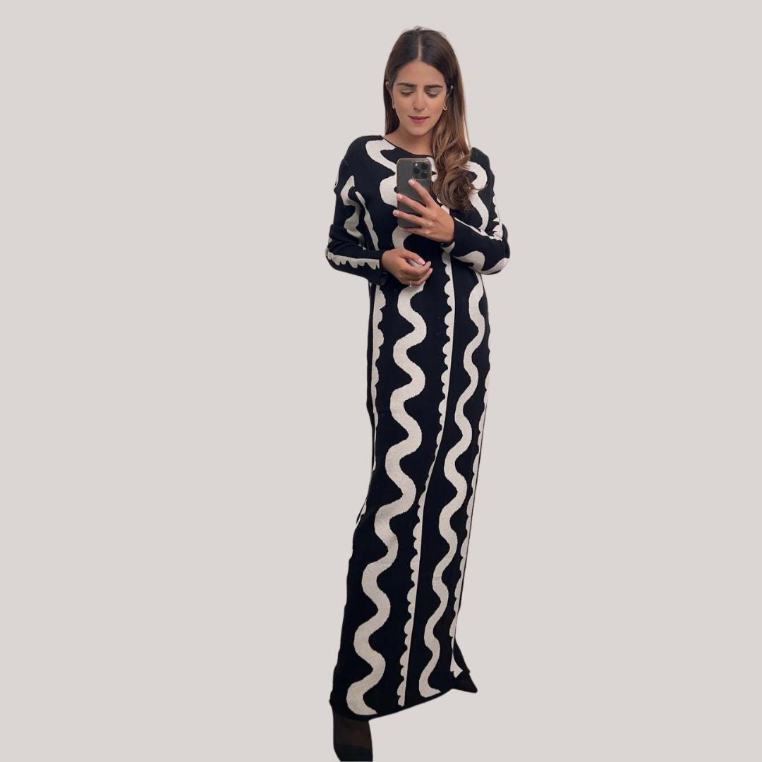 Women's Casual Zigzag Print Maxi Dress - Comfortable Fit