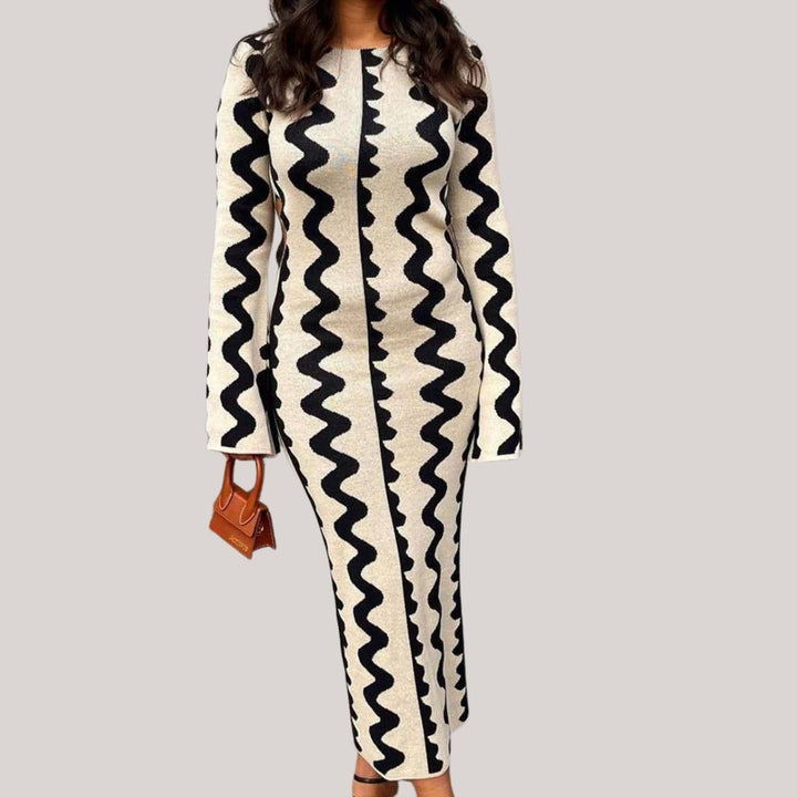 Women's Casual Zigzag Print Maxi Dress - Comfortable Fit