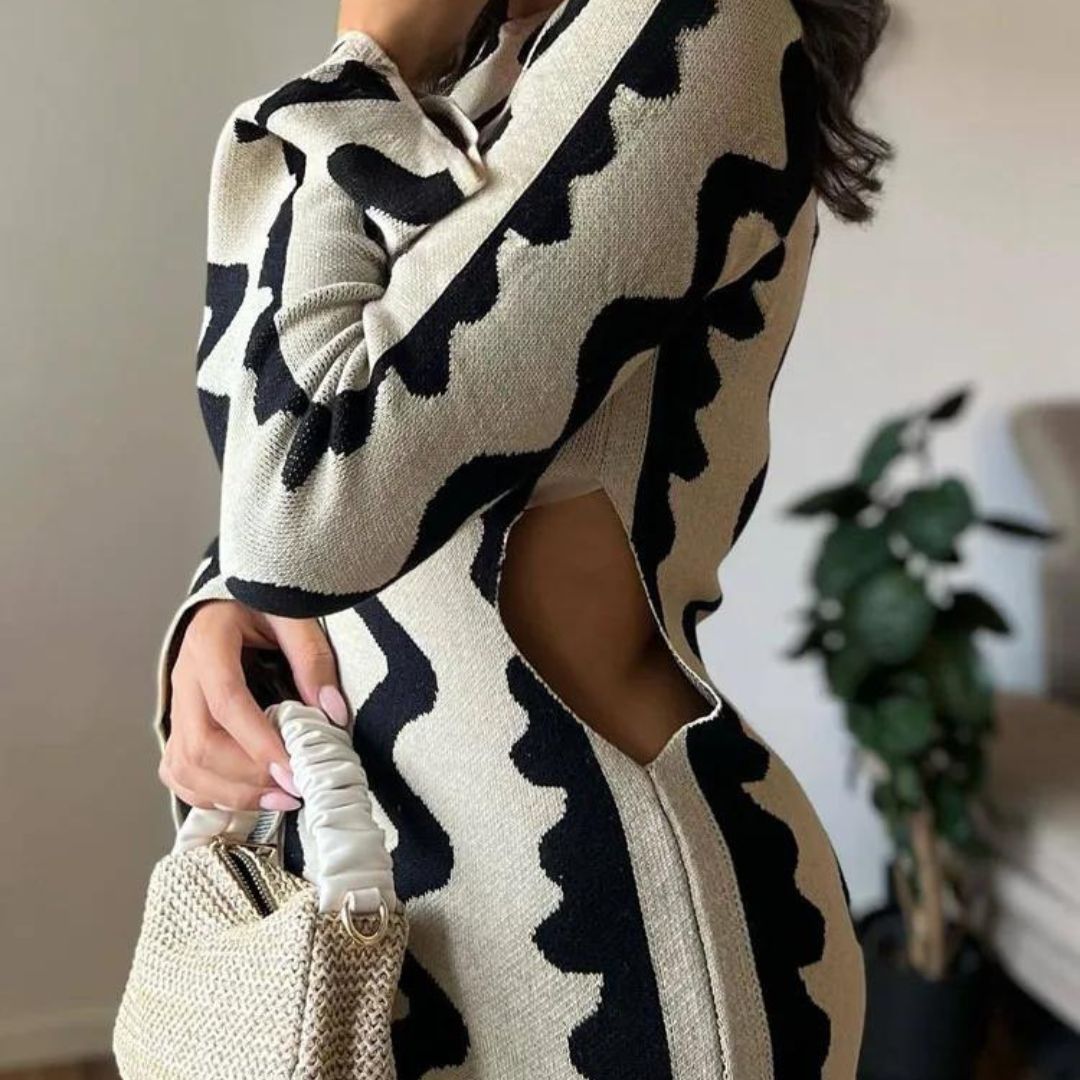Women's Casual Zigzag Print Maxi Dress - Comfortable Fit