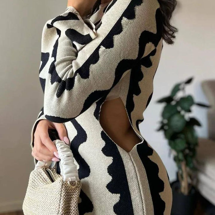 Women's Casual Zigzag Print Maxi Dress - Comfortable Fit