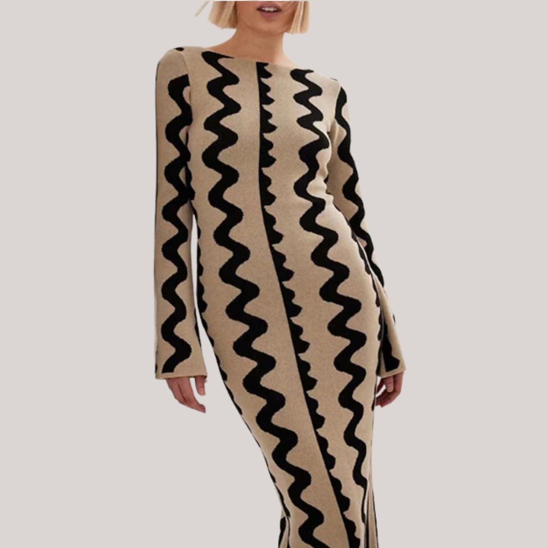 Women's Casual Zigzag Print Maxi Dress - Comfortable Fit