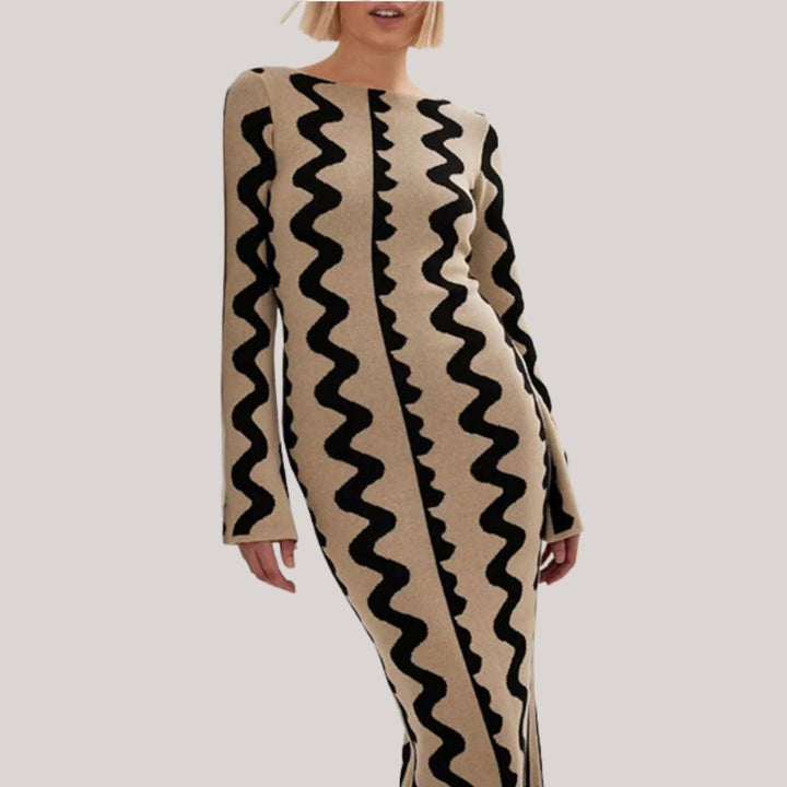 Women's Casual Zigzag Print Maxi Dress - Comfortable Fit