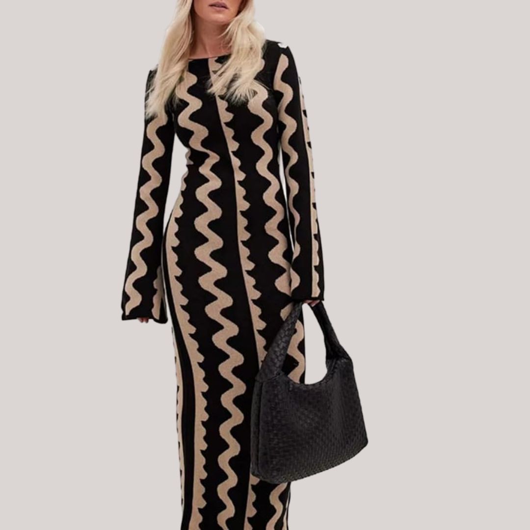 Women's Casual Zigzag Print Maxi Dress - Comfortable Fit