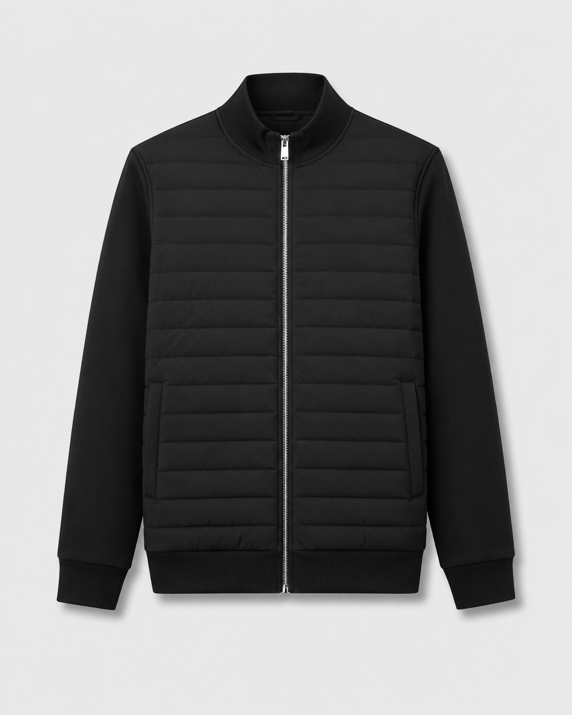 Men's Hybrid Quilted Jacket with Knit Sleeves - Zip Up