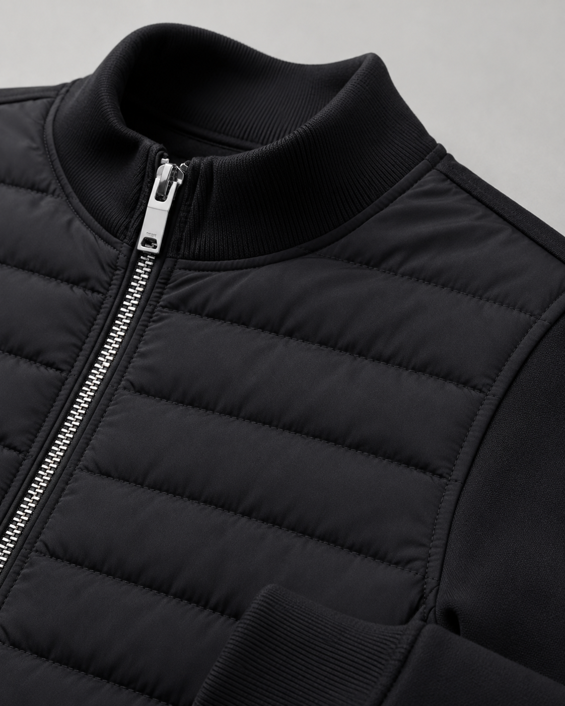 Men's Hybrid Quilted Jacket with Knit Sleeves - Zip Up