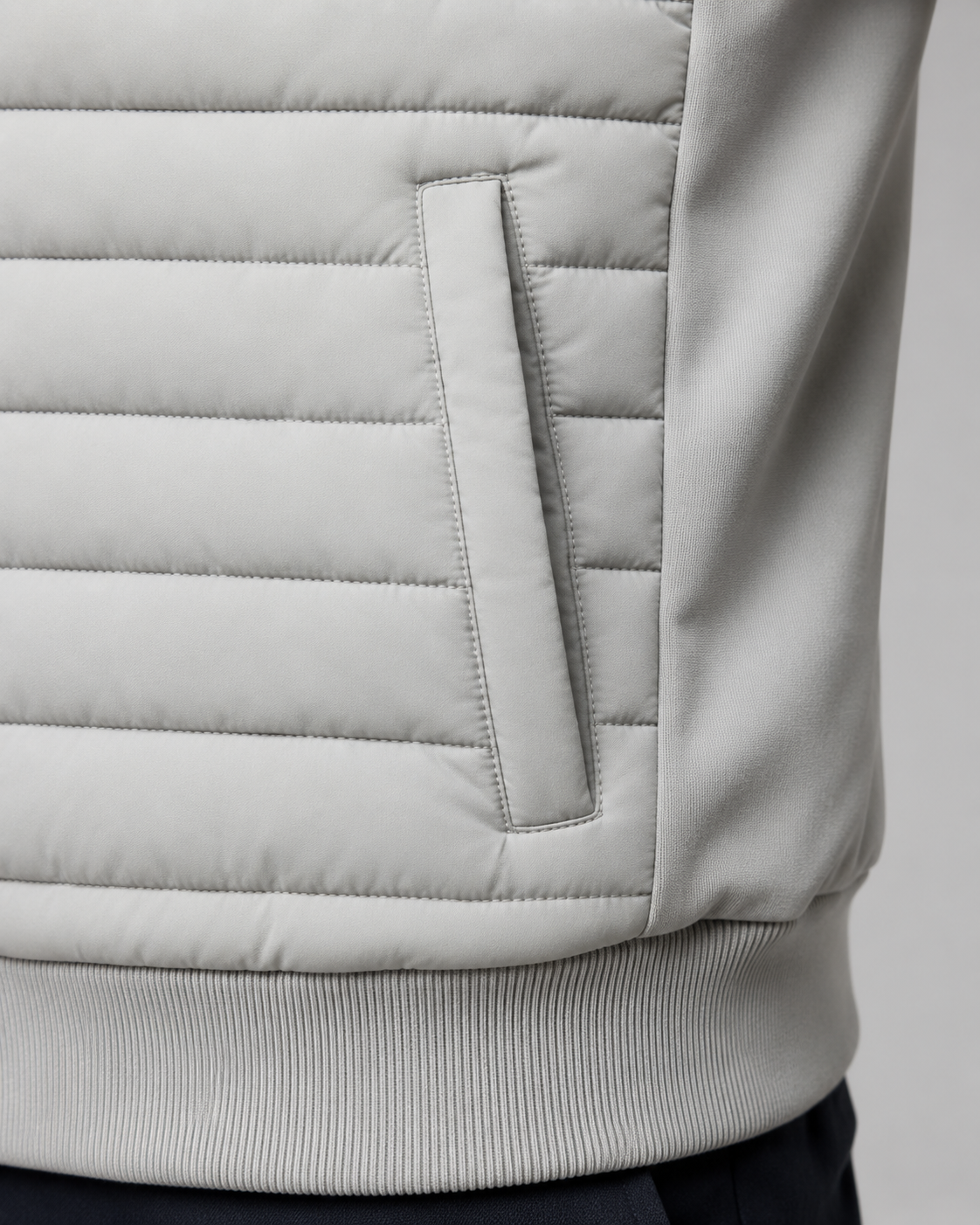 Men's Hybrid Quilted Jacket with Knit Sleeves - Zip Up
