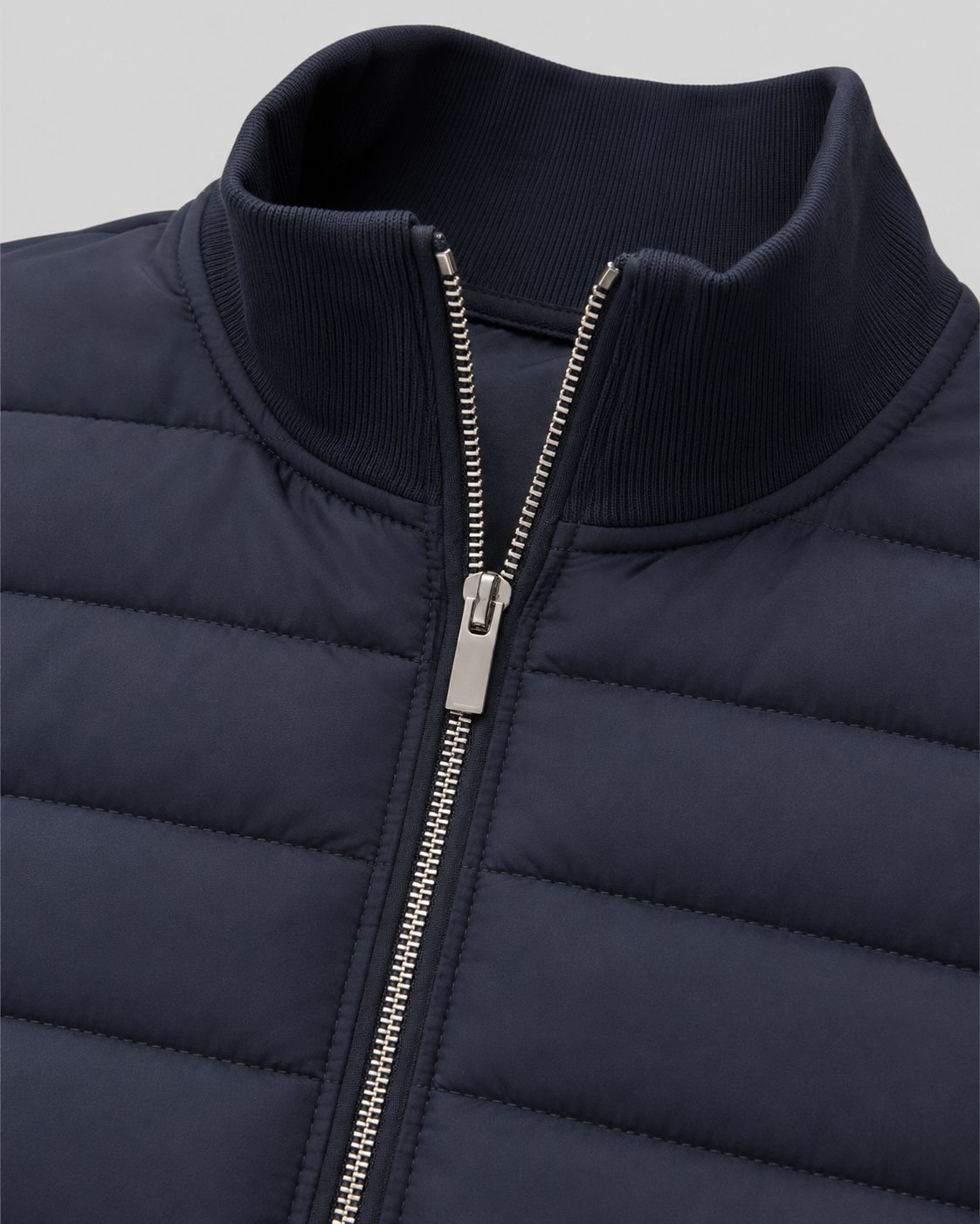 Men's Hybrid Quilted Jacket with Knit Sleeves - Zip Up