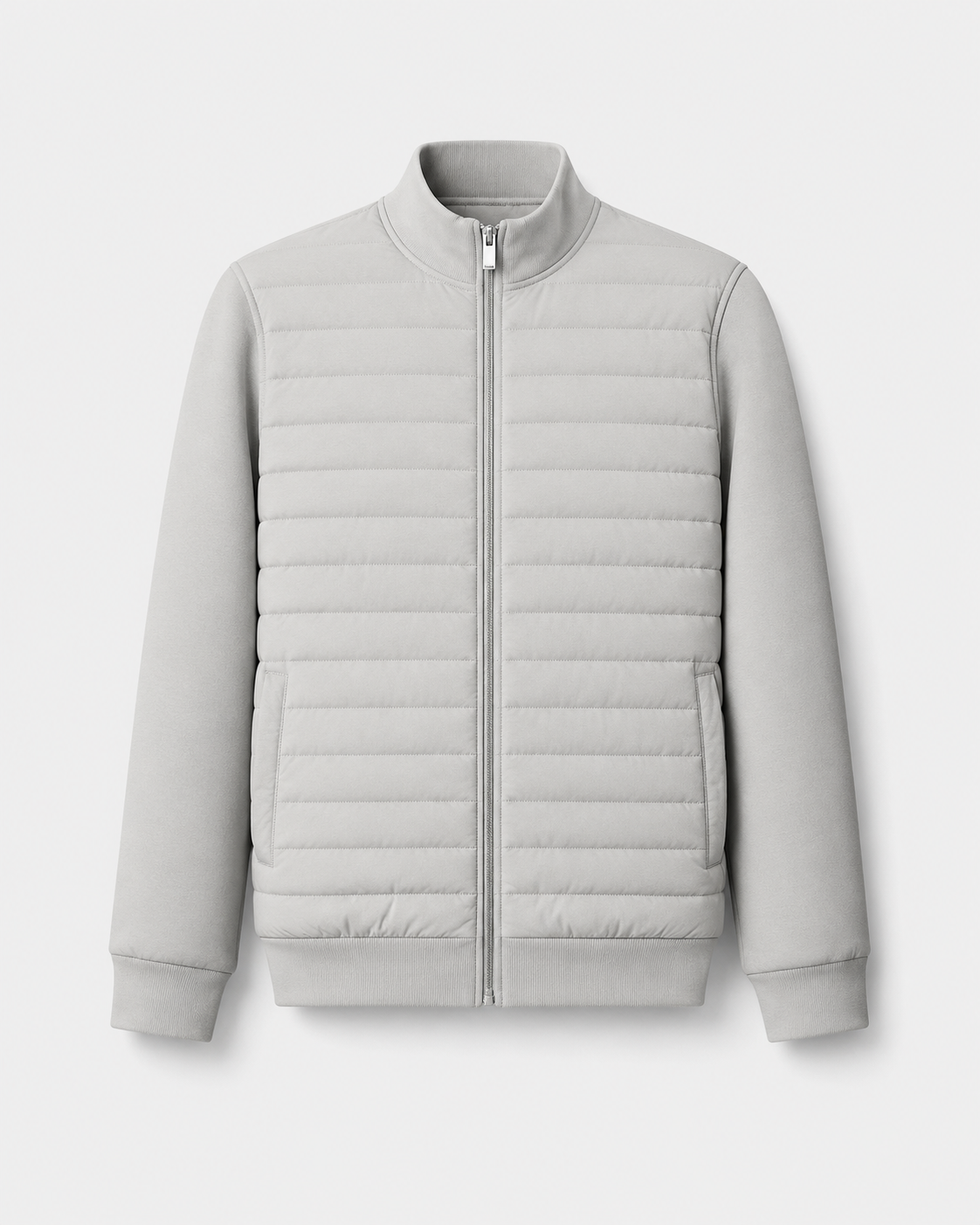 Men's Hybrid Quilted Jacket with Knit Sleeves - Zip Up
