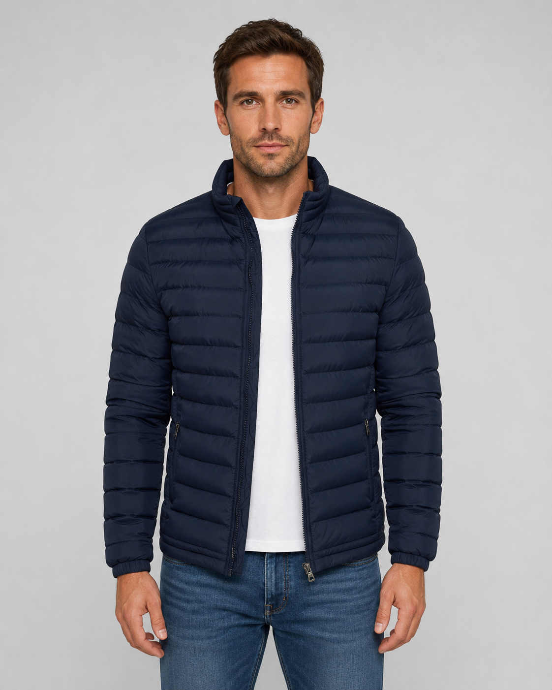 Men's Puffer Jacket - Quilted Stand Collar Fit