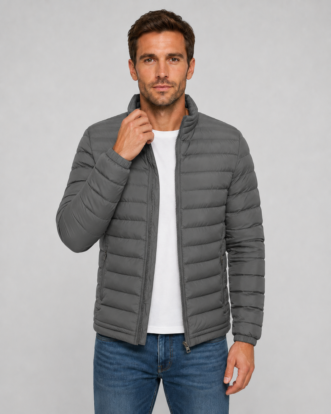 Men's Puffer Jacket - Quilted Stand Collar Fit