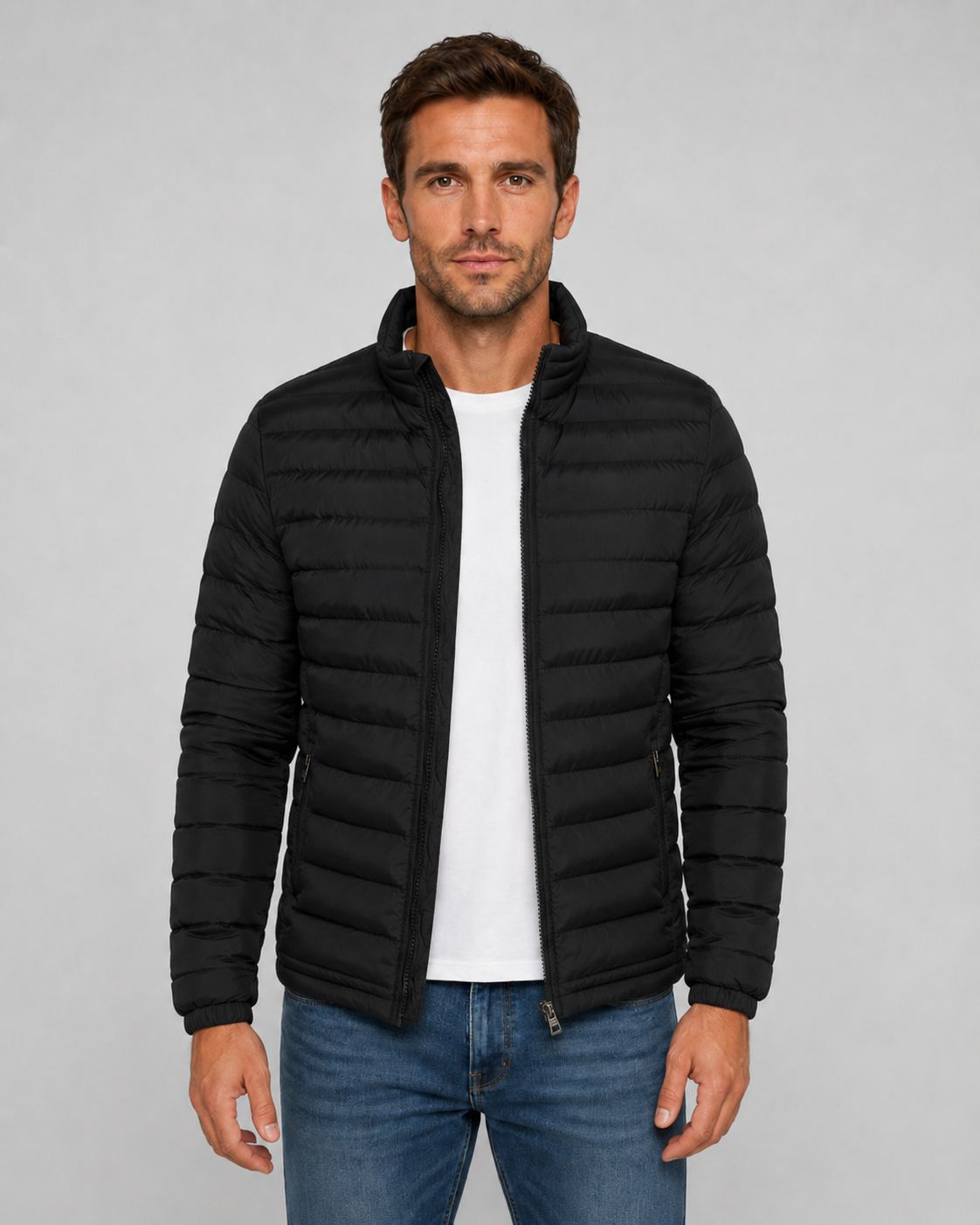 Men's Puffer Jacket - Quilted Stand Collar Fit