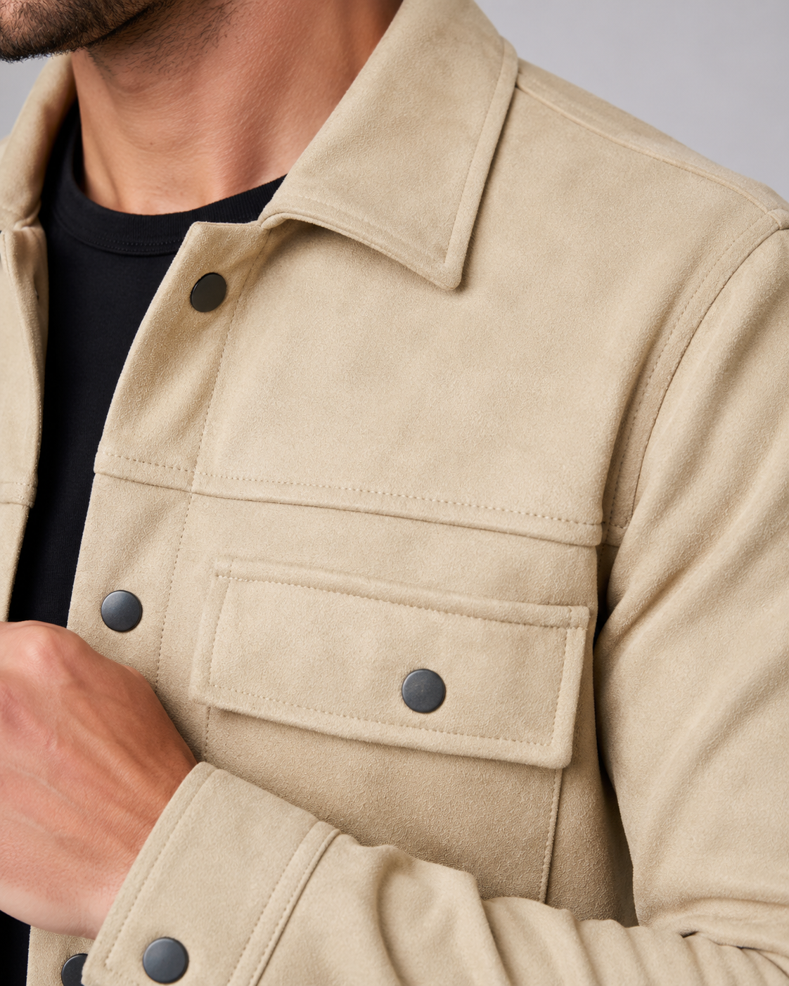 Men's Suede Slim Fit Overshirt Jacket