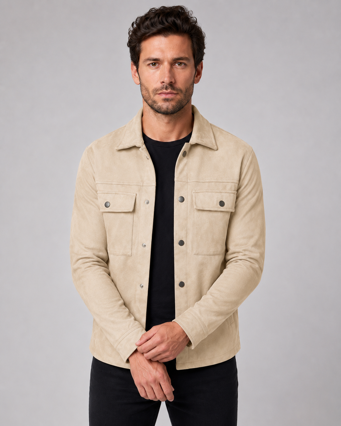 Men's Suede Slim Fit Overshirt Jacket