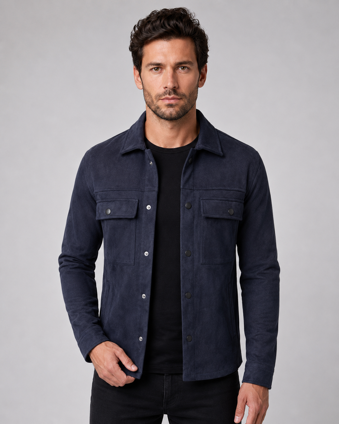 Men's Suede Slim Fit Overshirt Jacket