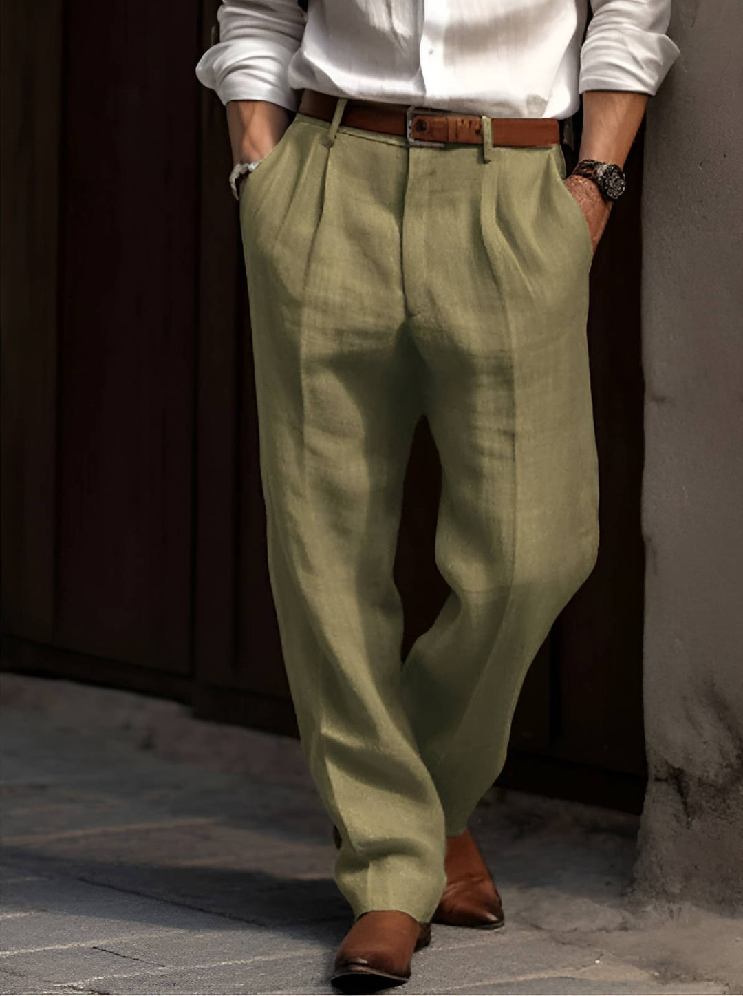 Men's Classic Pleated Linen Trousers