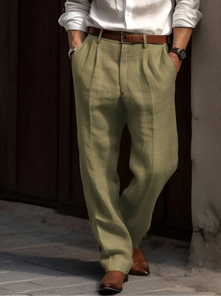 Men's Classic Pleated Linen Trousers