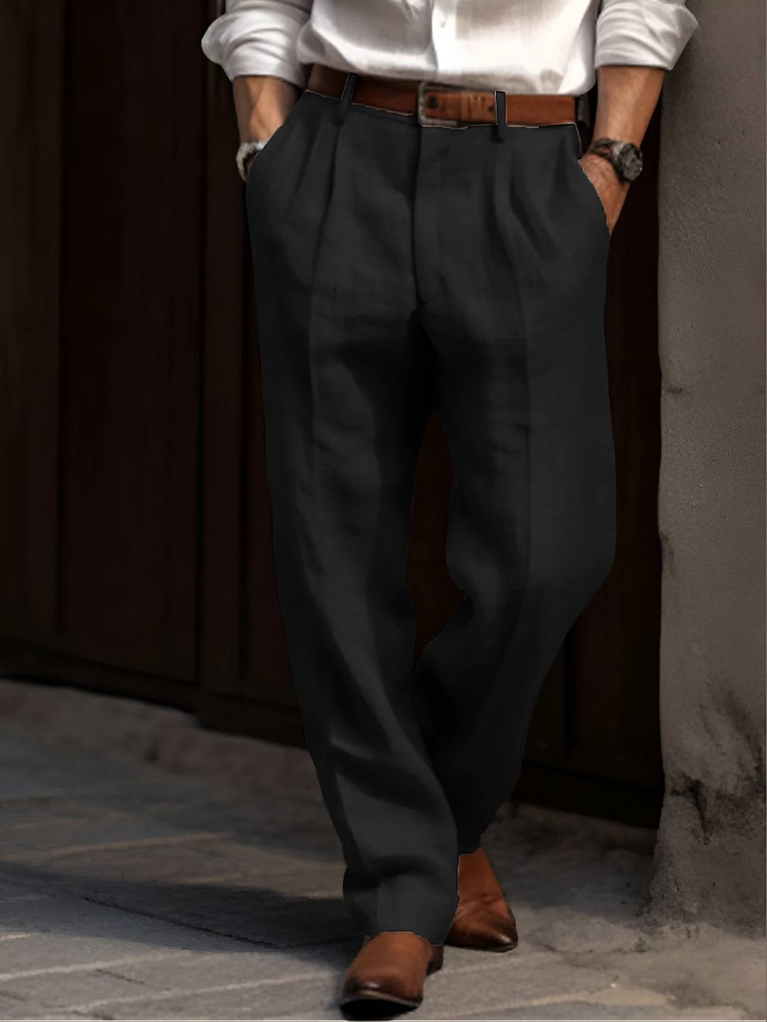 Men's Classic Pleated Linen Trousers