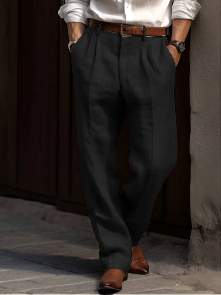 Men's Classic Pleated Linen Trousers