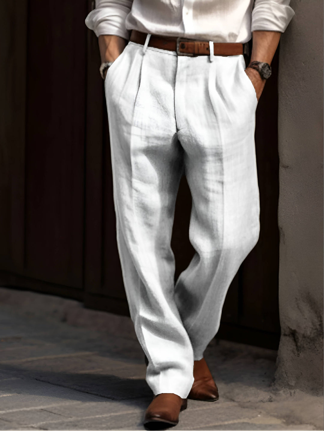 Men's Classic Pleated Linen Trousers