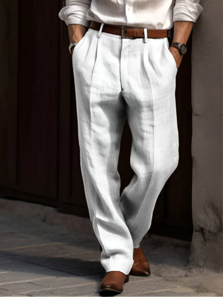Men's Classic Pleated Linen Trousers