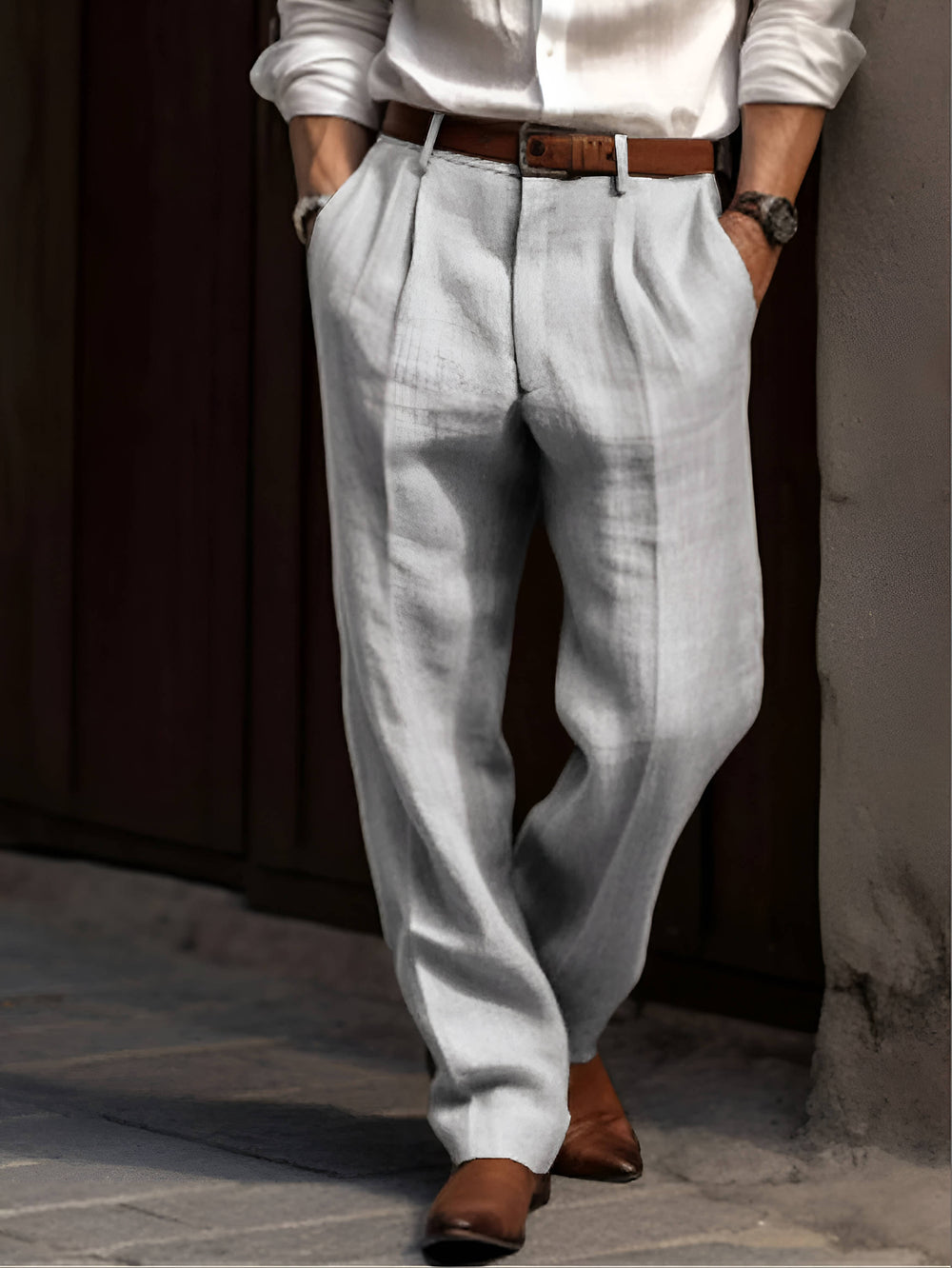 Men's Classic Pleated Linen Trousers