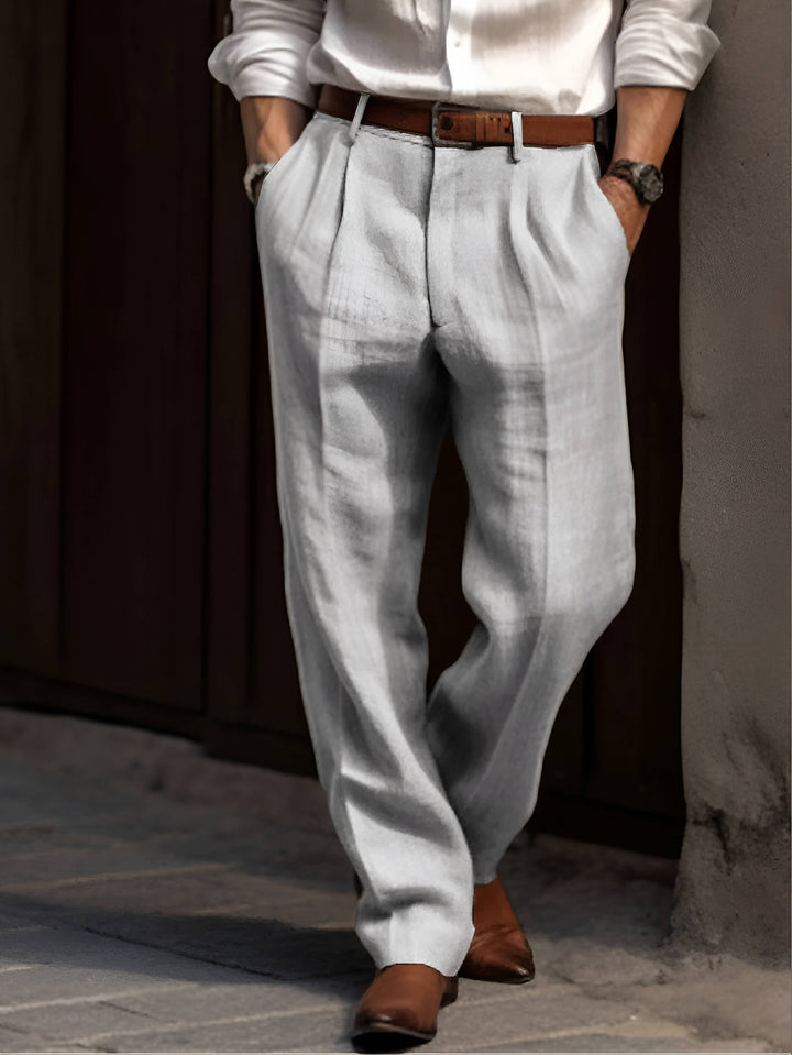 Men's Classic Pleated Linen Trousers
