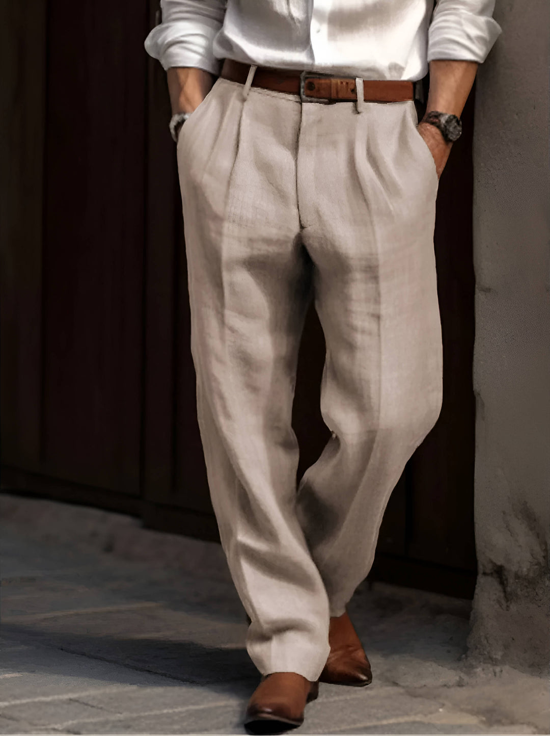 Men's Classic Pleated Linen Trousers