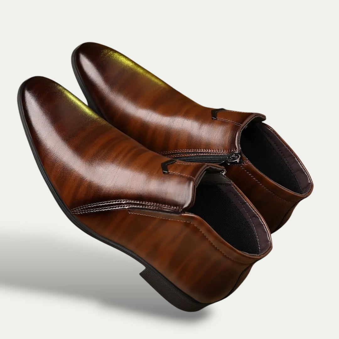 Men's Polished Leather Ankle Boots - Modern Style