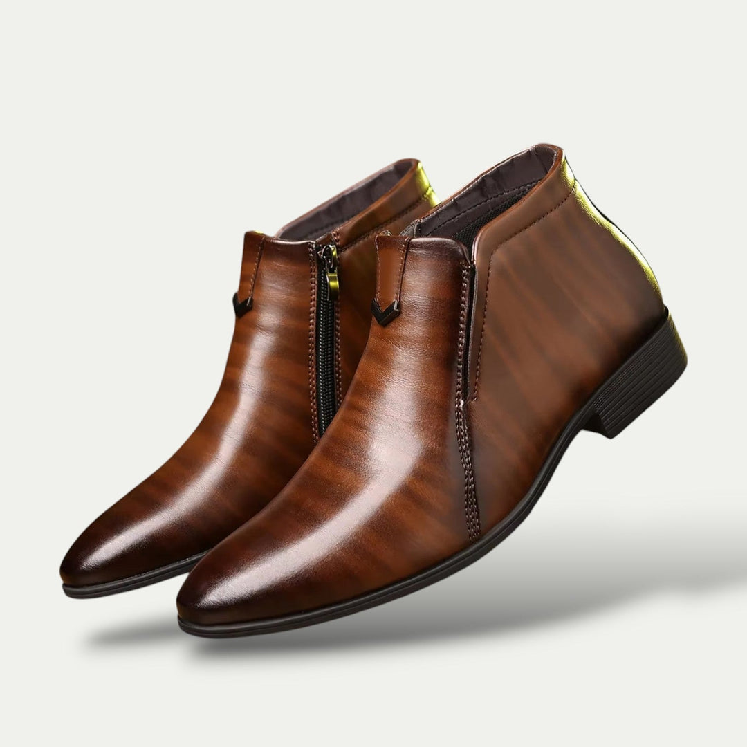 Men's Polished Leather Ankle Boots - Modern Style