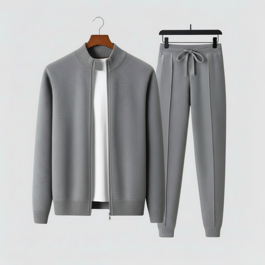 Men's Relaxed Fit Zip-Up Sweater and Pants Set - Lightweight