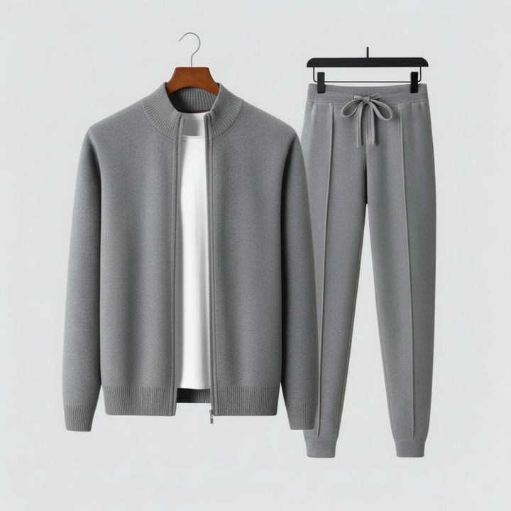 Men's Relaxed Fit Zip-Up Sweater and Pants Set - Lightweight