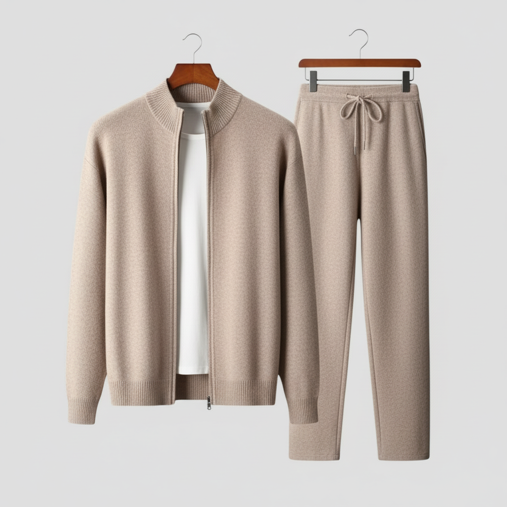 Men's Relaxed Fit Zip-Up Sweater and Pants Set - Lightweight