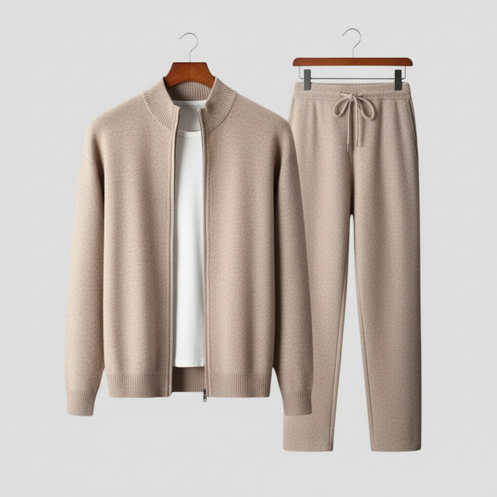 Men's Relaxed Fit Zip-Up Sweater and Pants Set - Lightweight