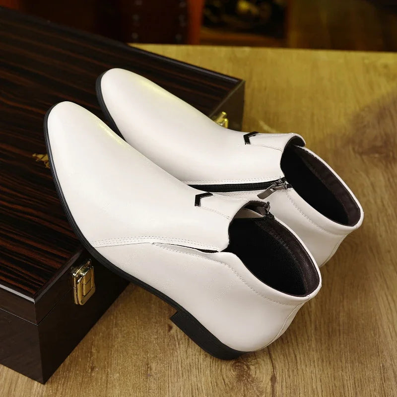 Men's Polished Retro Ankle Boots - Dress Shoes with Side Zip