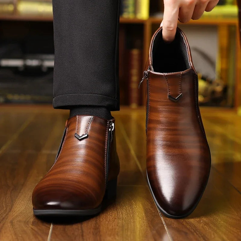 Men's Polished Retro Ankle Boots - Dress Shoes with Side Zip