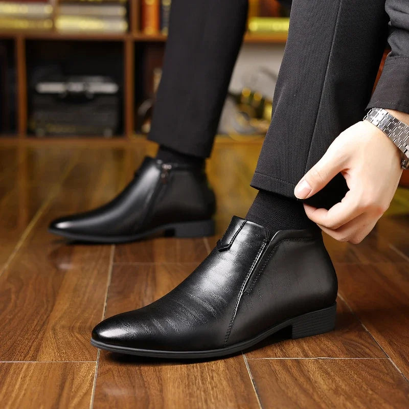 Men's Polished Retro Ankle Boots - Dress Shoes with Side Zip