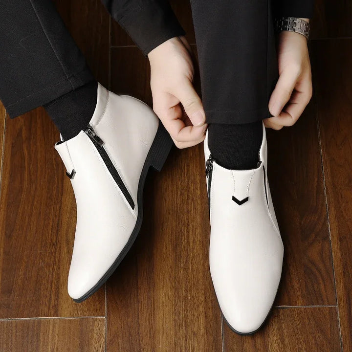 Men's Polished Retro Ankle Boots - Dress Shoes with Side Zip
